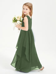 Boho Sleeveless Junior Chiffon Bridesmaids Gown Olive Green