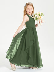 Boho Sleeveless Junior Chiffon Bridesmaids Gown Olive Green