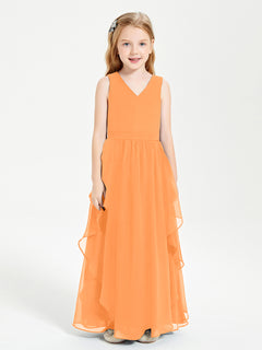 Boho Sleeveless Junior Chiffon Bridesmaids Gown Orange