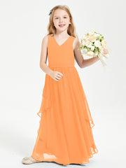 Boho Sleeveless Junior Chiffon Bridesmaids Gown Orange