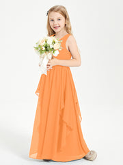 Boho Sleeveless Junior Chiffon Bridesmaids Gown Orange