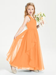 Boho Sleeveless Junior Chiffon Bridesmaids Gown Orange