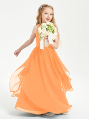 Boho Sleeveless Junior Chiffon Bridesmaids Gown Orange