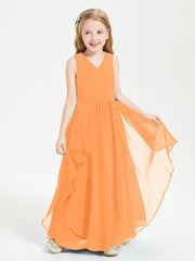 Boho Sleeveless Junior Chiffon Bridesmaids Gown Orange