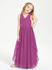 Boho Sleeveless Junior Chiffon Bridesmaids Gown Orchid