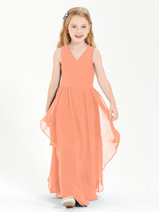 Boho Sleeveless Junior Chiffon Bridesmaids Gown Papaya