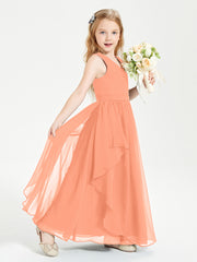 Boho Sleeveless Junior Chiffon Bridesmaids Gown Papaya