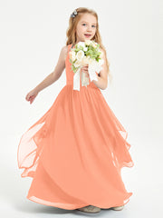 Boho Sleeveless Junior Chiffon Bridesmaids Gown Papaya