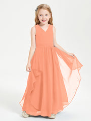 Boho Sleeveless Junior Chiffon Bridesmaids Gown Papaya