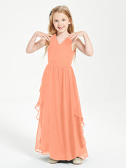 Boho Sleeveless Junior Chiffon Bridesmaids Gown Papaya