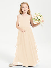 Boho Sleeveless Junior Chiffon Bridesmaids Gown Peach
