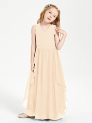Boho Sleeveless Junior Chiffon Bridesmaids Gown Peach