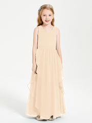 Boho Sleeveless Junior Chiffon Bridesmaids Gown Peach