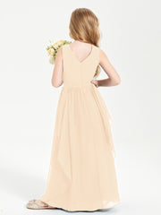 Boho Sleeveless Junior Chiffon Bridesmaids Gown Peach