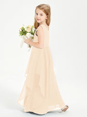 Boho Sleeveless Junior Chiffon Bridesmaids Gown Peach