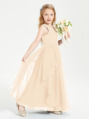 Boho Sleeveless Junior Chiffon Bridesmaids Gown Peach