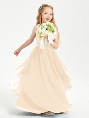 Boho Sleeveless Junior Chiffon Bridesmaids Gown Peach