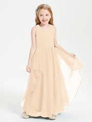 Boho Sleeveless Junior Chiffon Bridesmaids Gown Peach