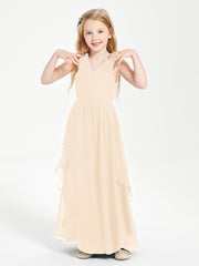 Boho Sleeveless Junior Chiffon Bridesmaids Gown Peach