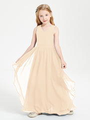 Boho Sleeveless Junior Chiffon Bridesmaids Gown Peach