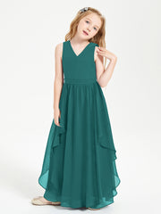 Boho Sleeveless Junior Chiffon Bridesmaids Gown Peacock