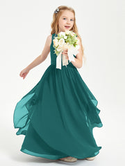 Boho Sleeveless Junior Chiffon Bridesmaids Gown Peacock