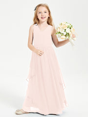 Boho Sleeveless Junior Chiffon Bridesmaids Gown Pearl Pink
