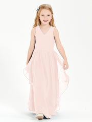 Boho Sleeveless Junior Chiffon Bridesmaids Gown Pearl Pink