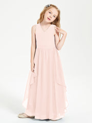 Boho Sleeveless Junior Chiffon Bridesmaids Gown Pearl Pink