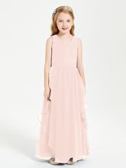 Boho Sleeveless Junior Chiffon Bridesmaids Gown Pearl Pink