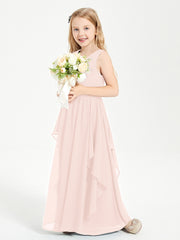 Boho Sleeveless Junior Chiffon Bridesmaids Gown Pearl Pink