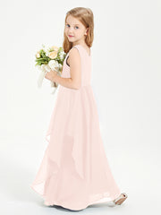 Boho Sleeveless Junior Chiffon Bridesmaids Gown Pearl Pink
