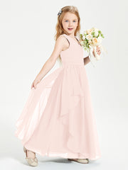 Boho Sleeveless Junior Chiffon Bridesmaids Gown Pearl Pink