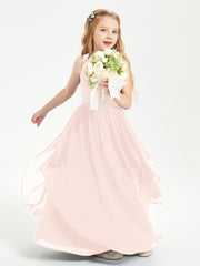 Boho Sleeveless Junior Chiffon Bridesmaids Gown Pearl Pink