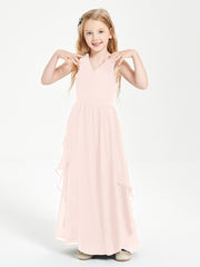 Boho Sleeveless Junior Chiffon Bridesmaids Gown Pearl Pink