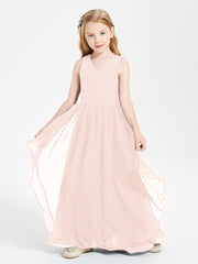 Boho Sleeveless Junior Chiffon Bridesmaids Gown Pearl Pink