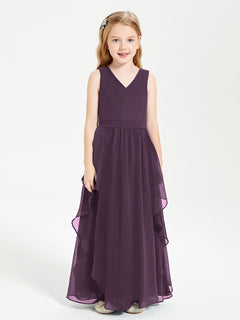 Boho Sleeveless Junior Chiffon Bridesmaids Gown Plum