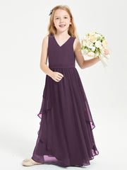 Boho Sleeveless Junior Chiffon Bridesmaids Gown Plum