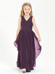 Boho Sleeveless Junior Chiffon Bridesmaids Gown Plum