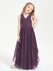 Boho Sleeveless Junior Chiffon Bridesmaids Gown Plum