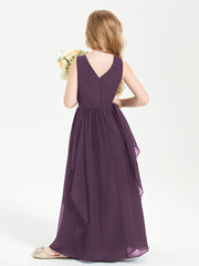 Boho Sleeveless Junior Chiffon Bridesmaids Gown Plum