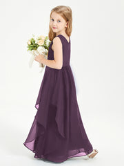 Boho Sleeveless Junior Chiffon Bridesmaids Gown Plum