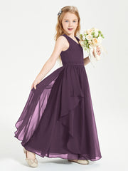 Boho Sleeveless Junior Chiffon Bridesmaids Gown Plum