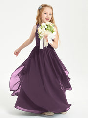 Boho Sleeveless Junior Chiffon Bridesmaids Gown Plum