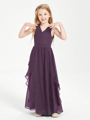 Boho Sleeveless Junior Chiffon Bridesmaids Gown Plum