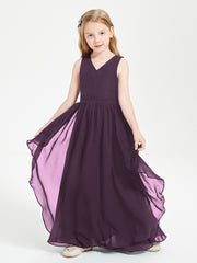 Boho Sleeveless Junior Chiffon Bridesmaids Gown Plum
