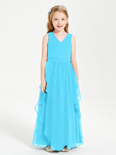 Boho Sleeveless Junior Chiffon Bridesmaids Gown Pool