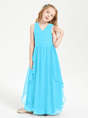 Boho Sleeveless Junior Chiffon Bridesmaids Gown Pool