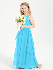 Boho Sleeveless Junior Chiffon Bridesmaids Gown Pool