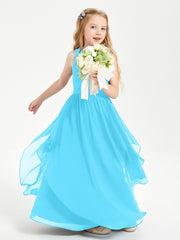 Boho Sleeveless Junior Chiffon Bridesmaids Gown Pool